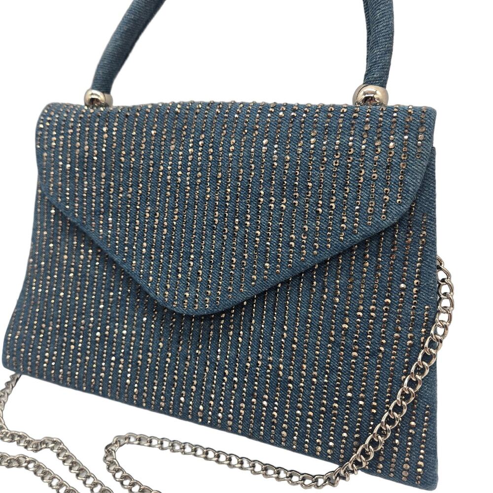D'margeaux Blue Denim Sparkle Striped Handbag Detach Strap NWT COWGIRL DOPAMINE